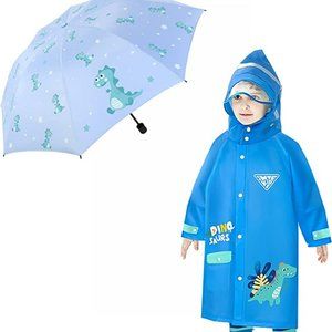 NEW! Boys Dinosaur Raincoat and Folding Umbrella Set Size 6-8 Years. A193-20
